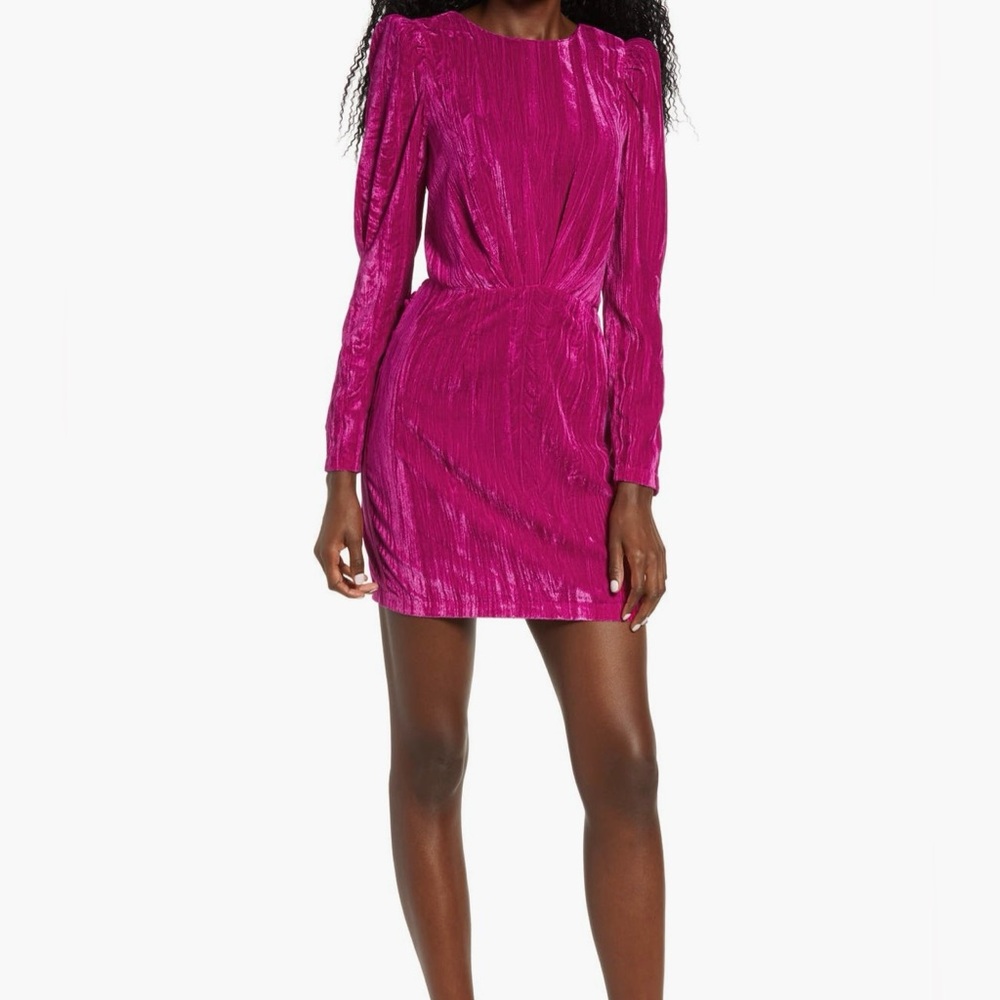 MEDIUM Women’s Saylor Tenley Pink Puff Long Sleeve Velvet Mini Dress NWT - Picture 2 of 14